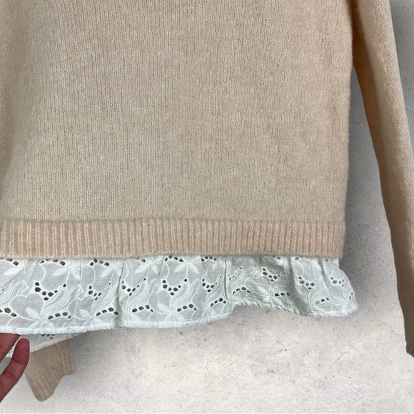 Sezane Alfred Knit Jumper Sweater Pink Size Small Lace Trim Mohair Merino Wool S - Picture 9 of 13